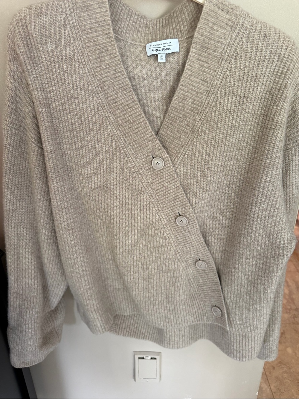& Other Stories Beige Ribbed V-Neck Button Cardigan, worn once
